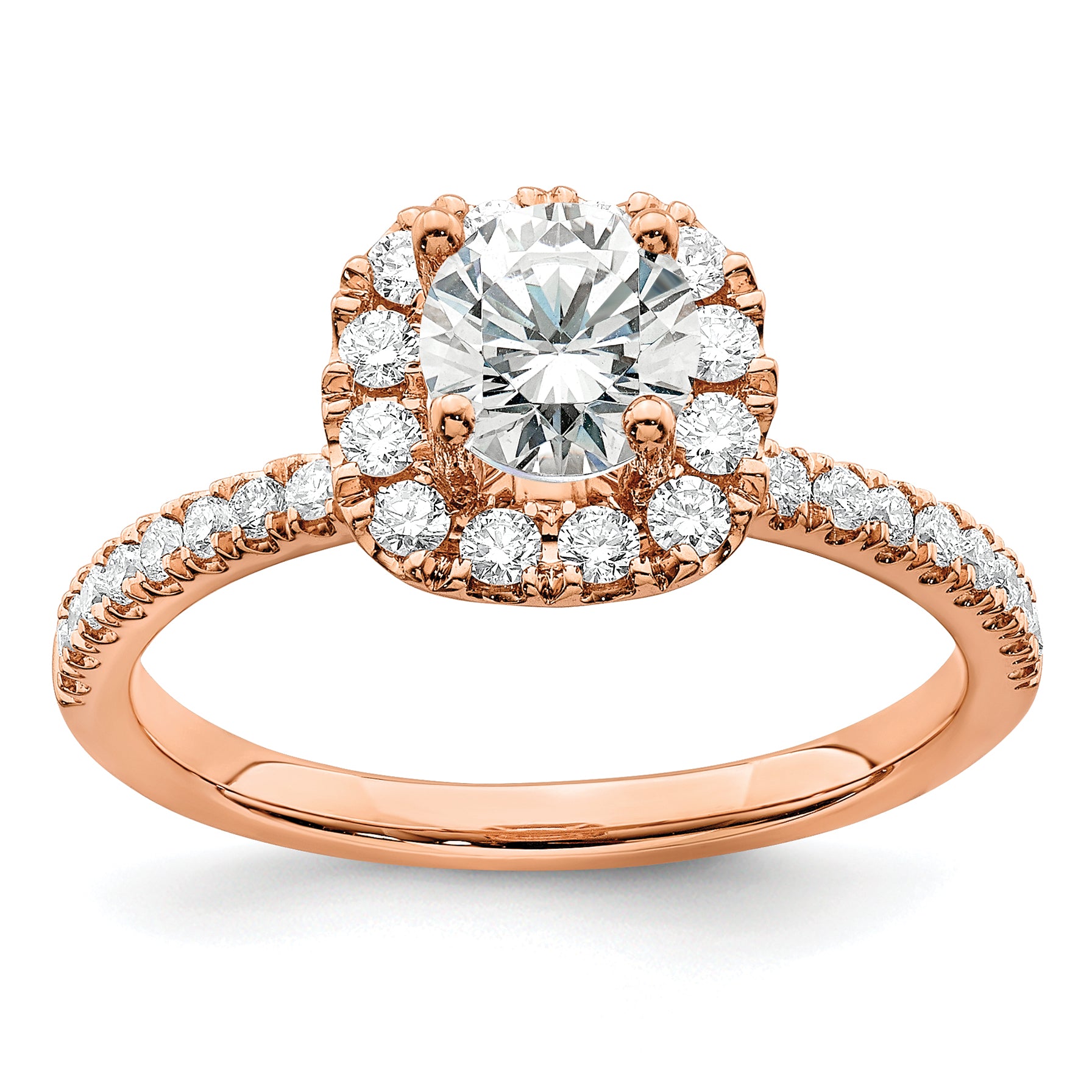 14k Rose Gold 1 carat Lab Grown Diamond VS/SI+ G+ Complete Round Halo Engagement Ring