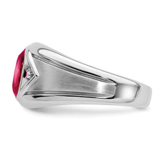 14k White Gold Created Ruby and Diamond Mens Ring