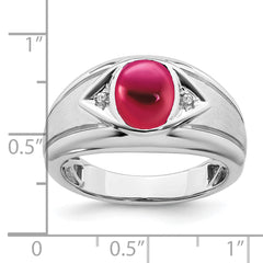 14k White Gold Created Ruby and Diamond Mens Ring