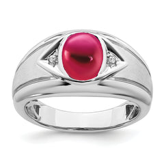 14k White Gold Created Ruby and Diamond Mens Ring