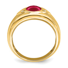 14k Created Ruby and Diamond Mens Ring