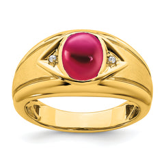 14k Created Ruby and Diamond Mens Ring