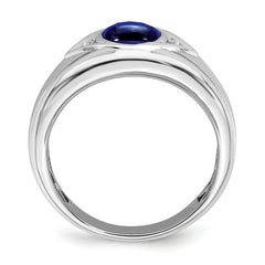 14k White Gold Created Sapphire and Diamond Mens Ring