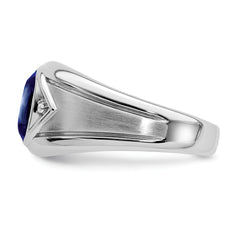14k White Gold Created Sapphire and Diamond Mens Ring
