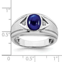 14k White Gold Created Sapphire and Diamond Mens Ring