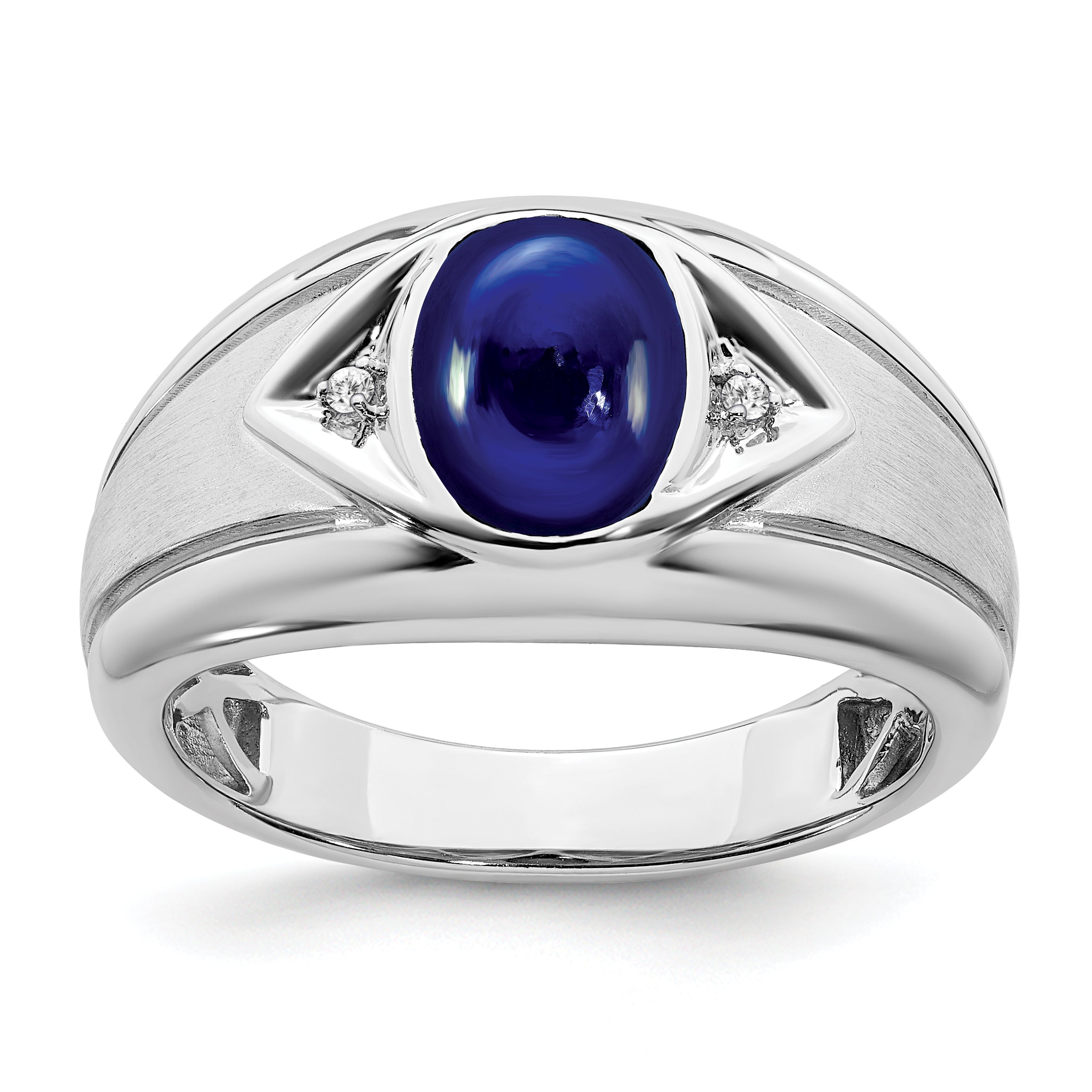 14k White Gold Created Sapphire and Diamond Mens Ring