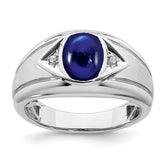 14k White Gold Created Sapphire and Diamond Mens Ring