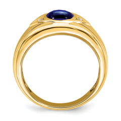 14k Created Sapphire and Diamond Mens Ring