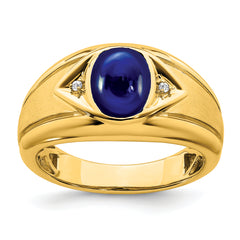 14k Created Sapphire and Diamond Mens Ring