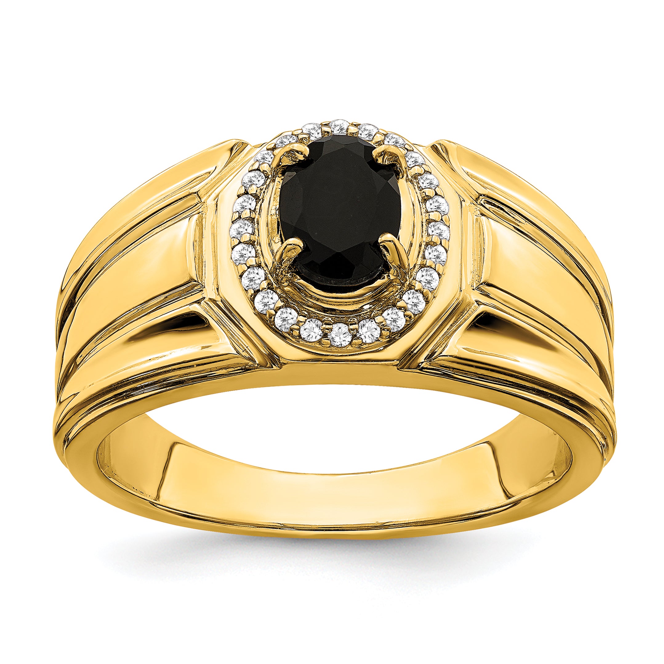 14k Onyx and Diamond Mens Ring