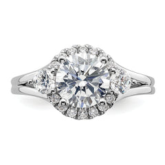 14k White Gold 1/2 carat Lab Grown Diamond VS/SI+ G+ 1 1/2 carat Center Round Semi Mount Three Stone Engagement Ring