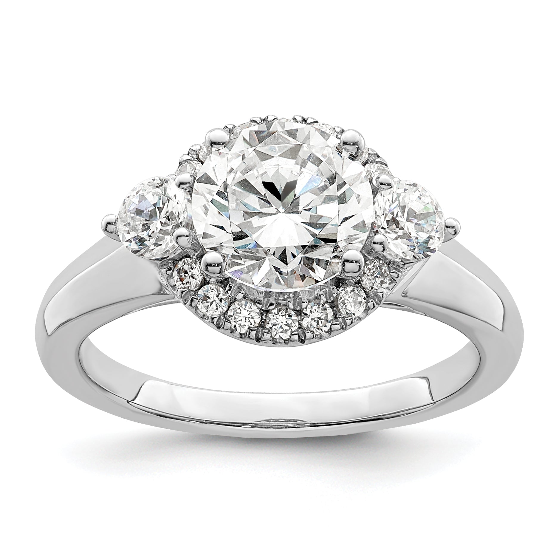14k White Gold 1/2 carat Lab Grown Diamond VS/SI+ G+ 1 1/2 carat Center Round Semi Mount Three Stone Engagement Ring