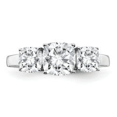14k White Gold 2 1/3 carat Certified Lab Grown Diamond VS+ F+ Cushion Complete Three Stone Engagement Ring