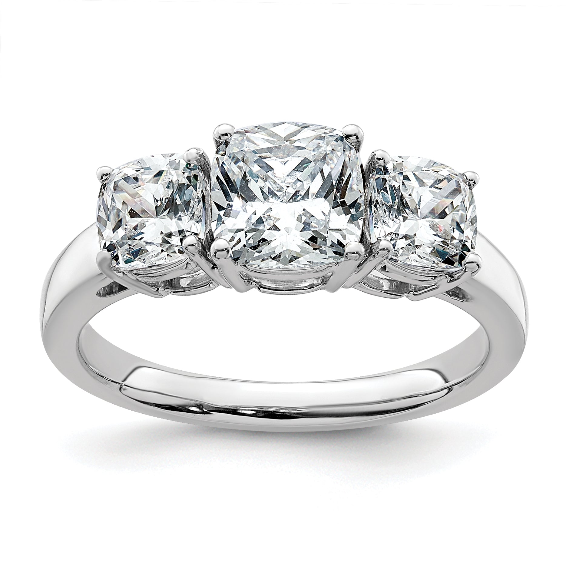 14k White Gold 2 1/3 carat Certified Lab Grown Diamond VS+ F+ Cushion Complete Three Stone Engagement Ring