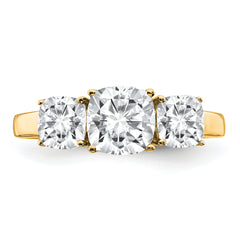 14k 2 1/3 carat Certified Lab Grown Diamond VS+ F+ Cushion Complete Three Stone Engagement Ring