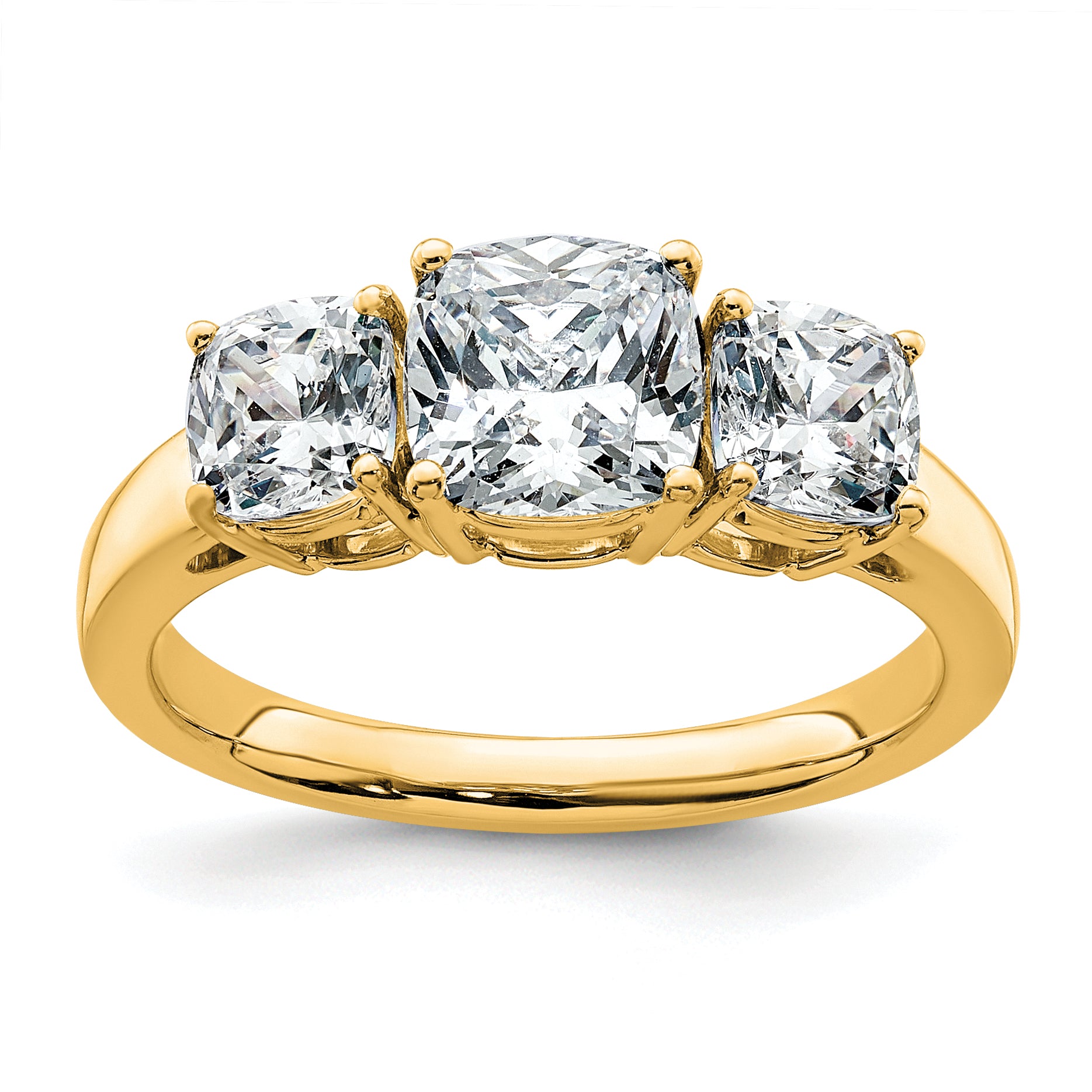 14k 2 1/3 carat Certified Lab Grown Diamond VS+ F+ Cushion Complete Three Stone Engagement Ring