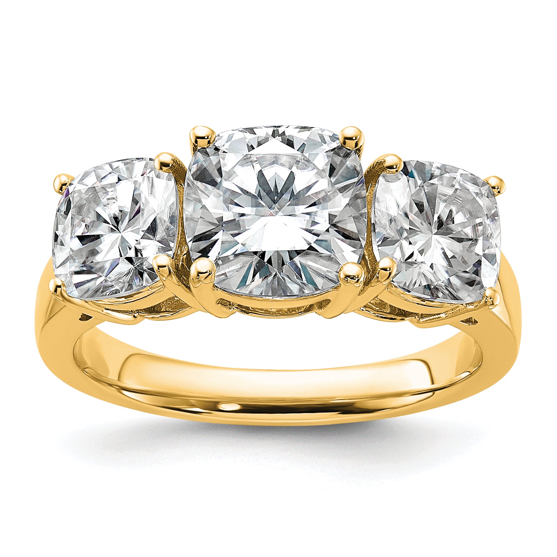 14k 3 3/4 carat Certified Lab Grown Diamond VS+ F+ Cushion Complete Three Stone Engagement Ring