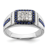 10k White Gold 3/8 carat Lab Grown Diamond VS/SI+ G+ and Lab Created Blue Sapphire Men's Ring
