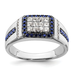 10k White Gold 3/8 carat Lab Grown Diamond VS/SI+ G+ and Lab Created Blue Sapphire Men's Ring