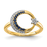 14k Polished Sapphire and Diamond Moon w/Star Ring