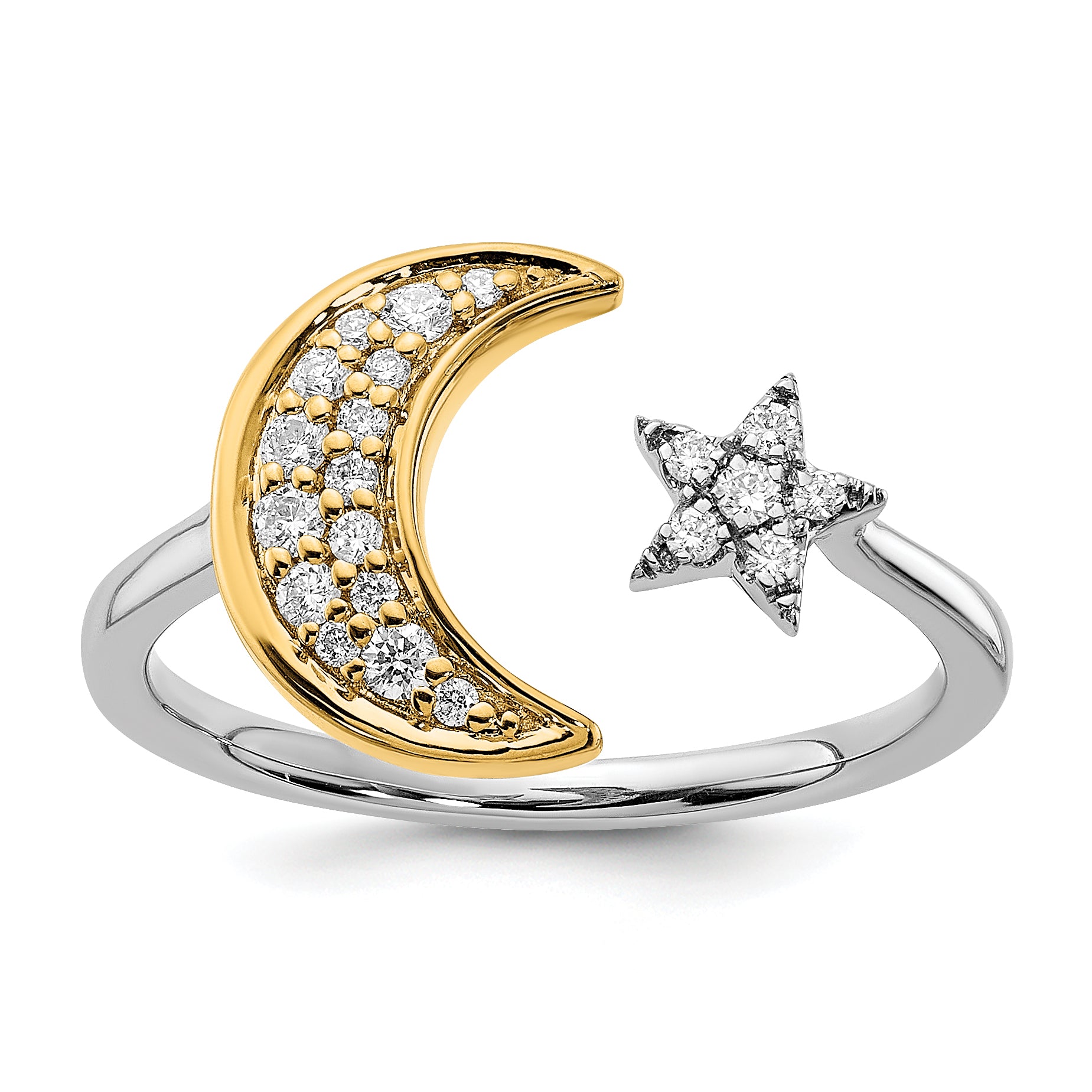 14k Two-tone Diamond Moon w/Star Ring