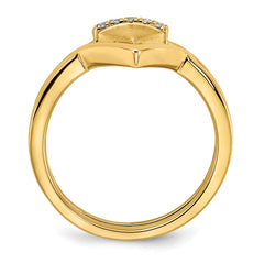 14k Satin and Polished Diamond Double Triangle Ring