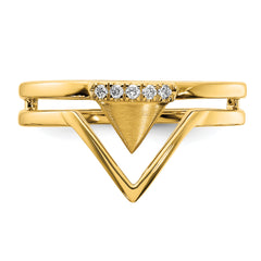 14k Satin and Polished Diamond Double Triangle Ring