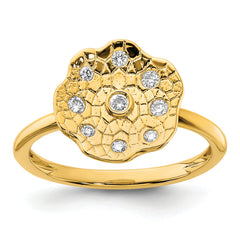 14k Polished and Textured Diamond Circle Ring