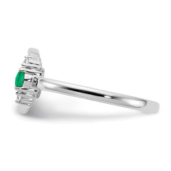 14k White Polished Diamond and Emerald Circle Ring