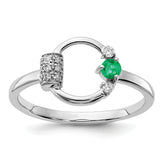 14k White Polished Diamond and Emerald Circle Ring
