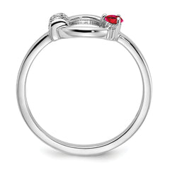 14k White Polished Diamond and Ruby Circle Ring