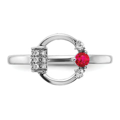 14k White Polished Diamond and Ruby Circle Ring