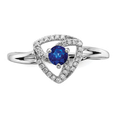 14k White Gold Diamond and Blue Sapphire Triangle Ring