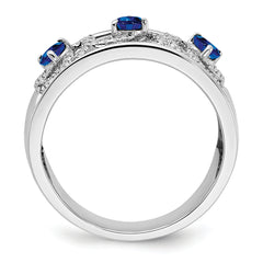 14k White Gold Diamond and Blue Sapphire Triangles Ring