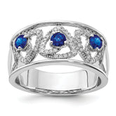 14k White Gold Diamond and Blue Sapphire Triangles Ring