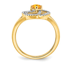 14k Polished Diamond and Citrine Square Ring