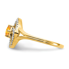 14k Polished Diamond and Citrine Square Ring