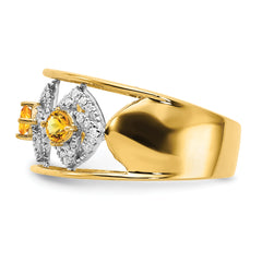 14k Polished Diamond and Citrine Squares Ring