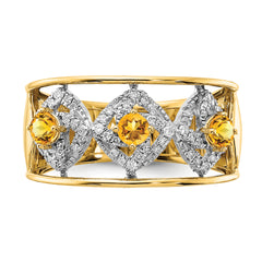 14k Polished Diamond and Citrine Squares Ring