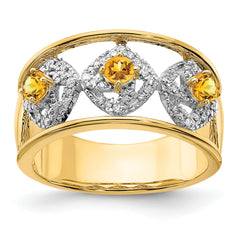 14k Polished Diamond and Citrine Squares Ring