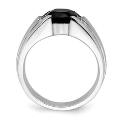 14k White Gold Onyx and Diamond Mens Ring