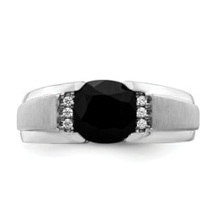 14k White Gold Onyx and Diamond Mens Ring
