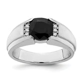 14k White Gold Onyx and Diamond Mens Ring