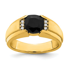 14k Onyx and Diamond Mens Ring