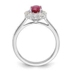 10k White Gold 5/8 carat Lab Grown Diamond VS/SI+ G+ and Oval Lab Created Ruby Halo Fashion Ring