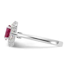 10k White Gold 5/8 carat Lab Grown Diamond VS/SI+ G+ and Oval Lab Created Ruby Halo Fashion Ring