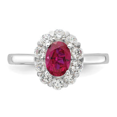 10k White Gold 5/8 carat Lab Grown Diamond VS/SI+ G+ and Oval Lab Created Ruby Halo Fashion Ring