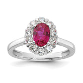 10k White Gold 5/8 carat Lab Grown Diamond VS/SI+ G+ and Oval Lab Created Ruby Halo Fashion Ring
