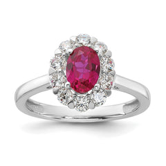 10k White Gold 5/8 carat Lab Grown Diamond VS/SI+ G+ and Oval Lab Created Ruby Halo Fashion Ring