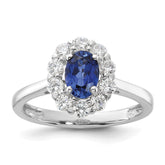 10k White Gold 5/8 carat Lab Grown Diamond VS/SI+ G+ and Oval Lab Created Blue Sapphire Halo Fashion Ring